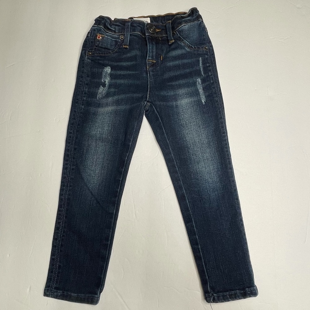 Hudson Flap Pocket Skinny Jeans Dark Wash Distressed Adjustable Waist Size 3T